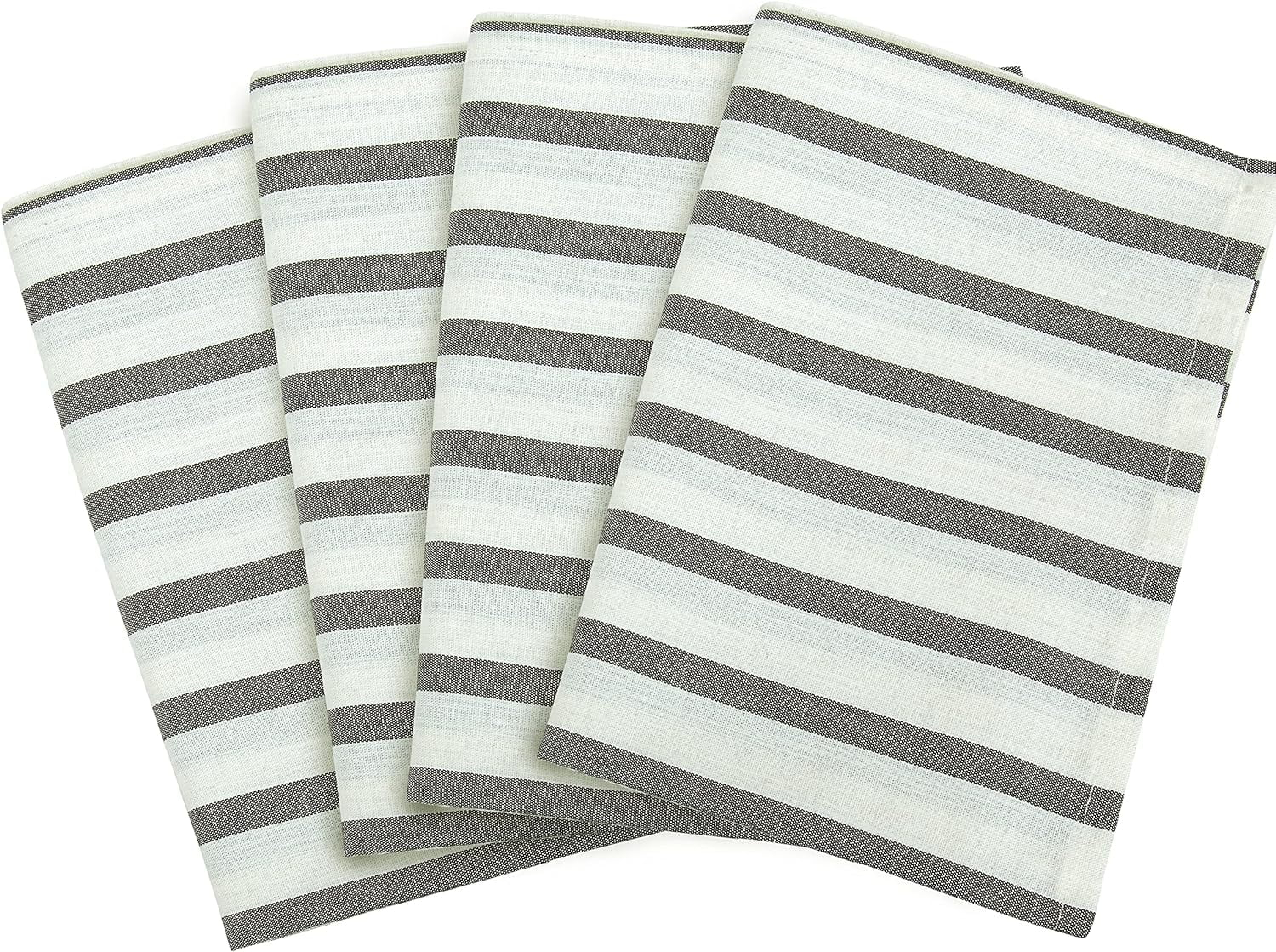 Royale Kitchen Towel 4 Pack - 100% Cotton Kitchen Dish Towel - Tea Towels - Reusable Cleaning Cloths - Highly Absorbent Bar Towel - Large Dish Towels - Wiping Cloth - (15X25 Inch, Black Stripe)