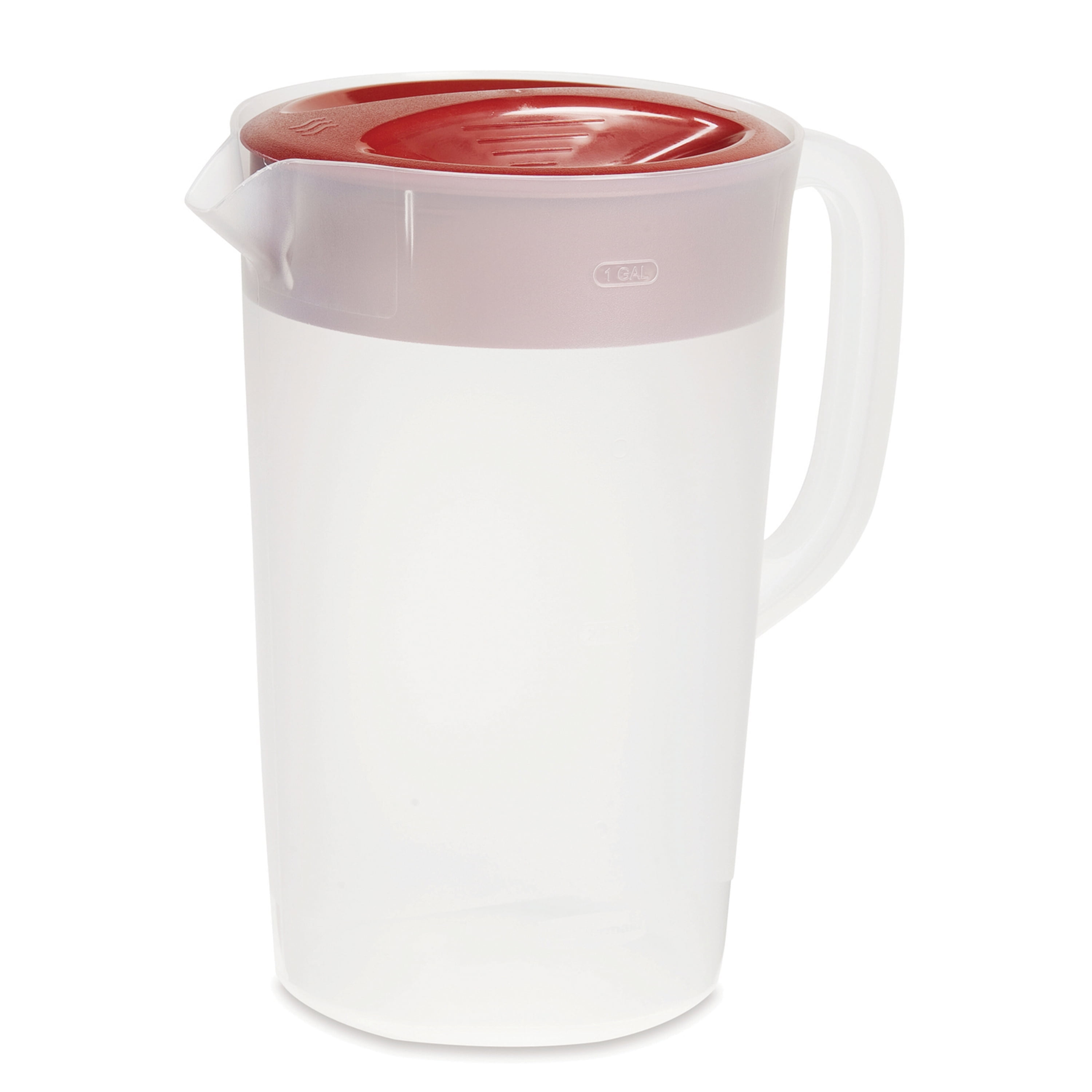 Rubbermaid Classic 1 Gallon Pitcher, 3-Position Lid, Easy Pour Red Lid