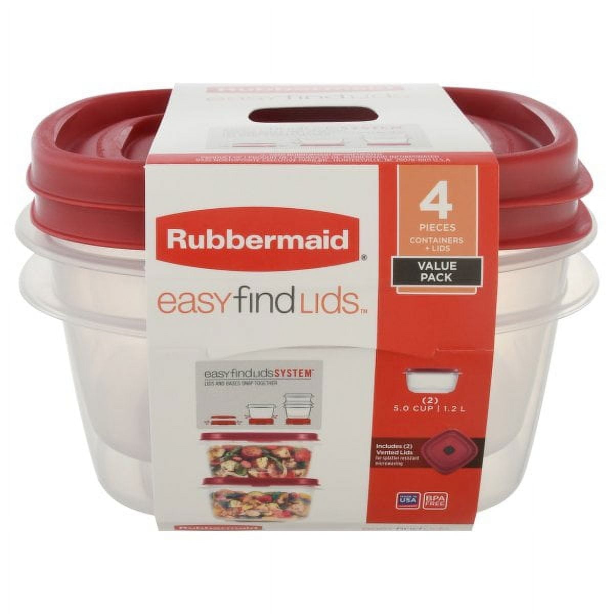 Rubbermaid Easy Find Lids 5-Cup Food Storage Containers With Red Vented Lids (Pack of 2 containers)