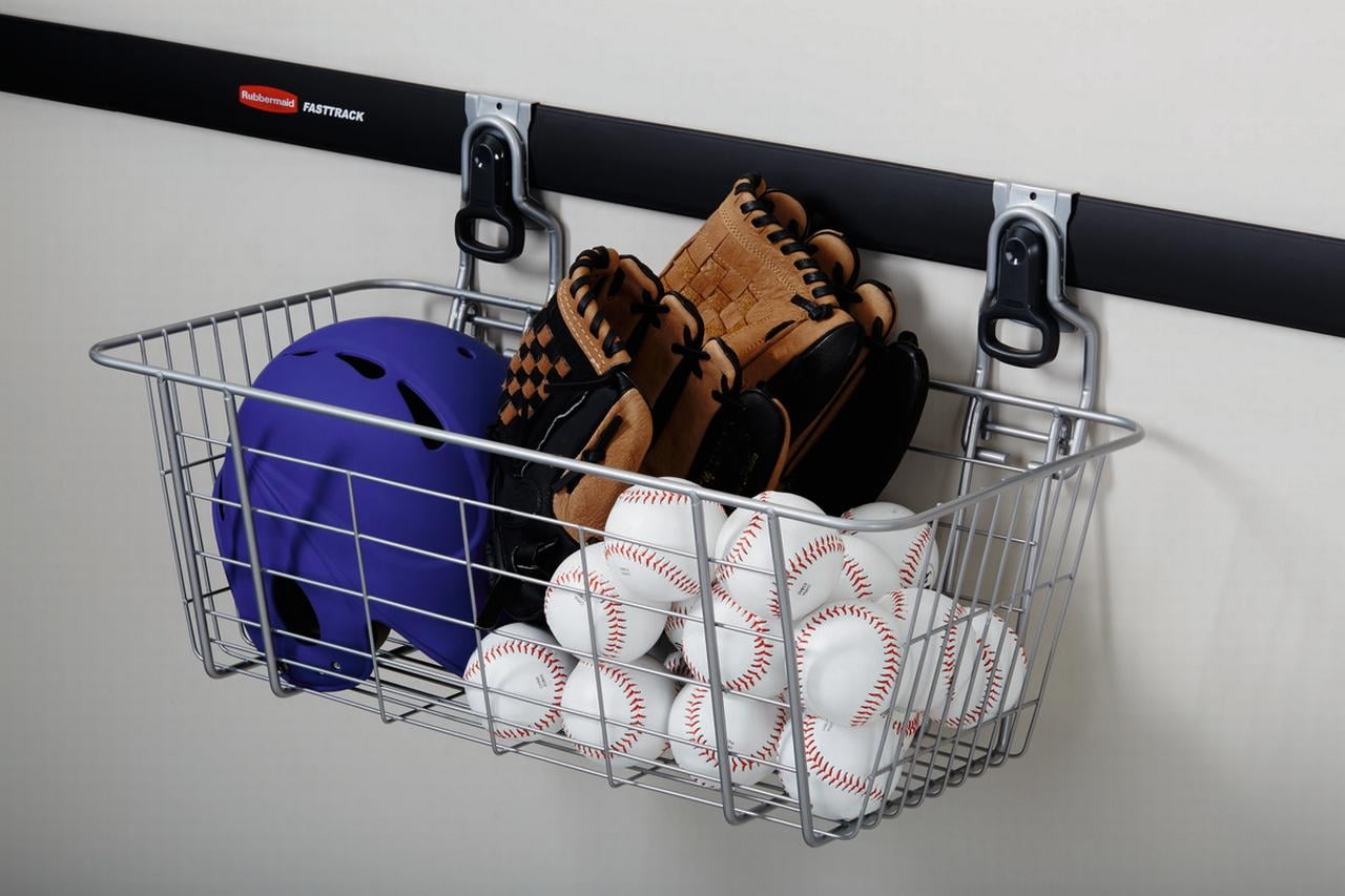 Rubbermaid Garage FastTrack Rail 24 in. Wire Basket, Storage Organizer, Satin Nickel
