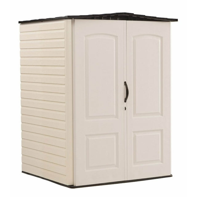 Rubbermaid Outdoor Medium Vertical Storage Shed, Resin, Beige, 72" H x 53.2" W x  57" L