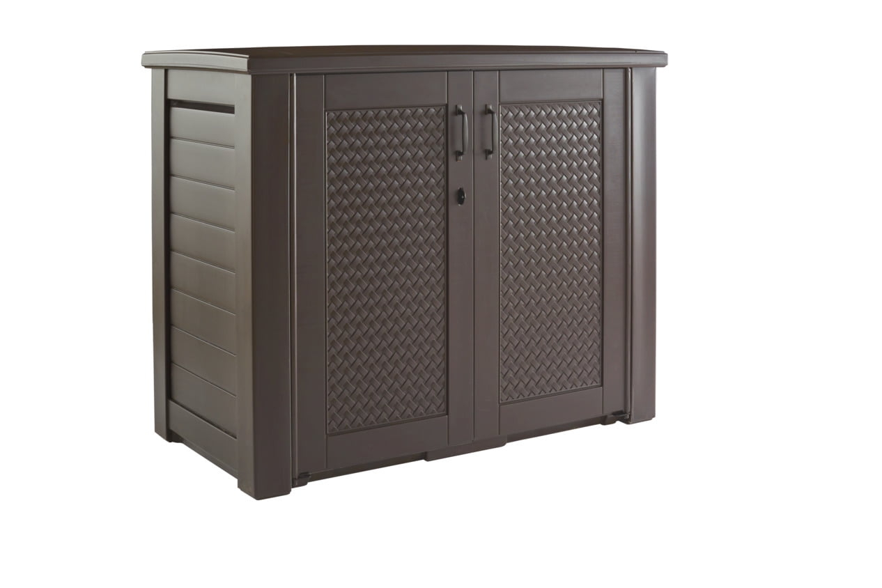 Rubbermaid Patio Chic Outdoor Resin Storage Cabinet, 123 Gallons, Dark Teak