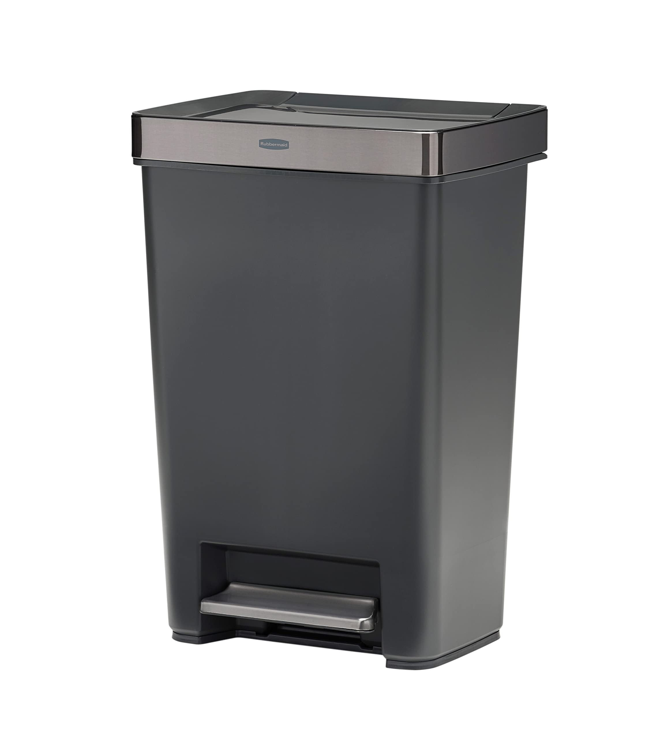 Rubbermaid Premier Series IV Step-On Trash Can for Home and Kitchen, 13 Gallon, Stainless Steel Lid Charcoal, for Home/Kitchen/Hotel/Lobby/Office