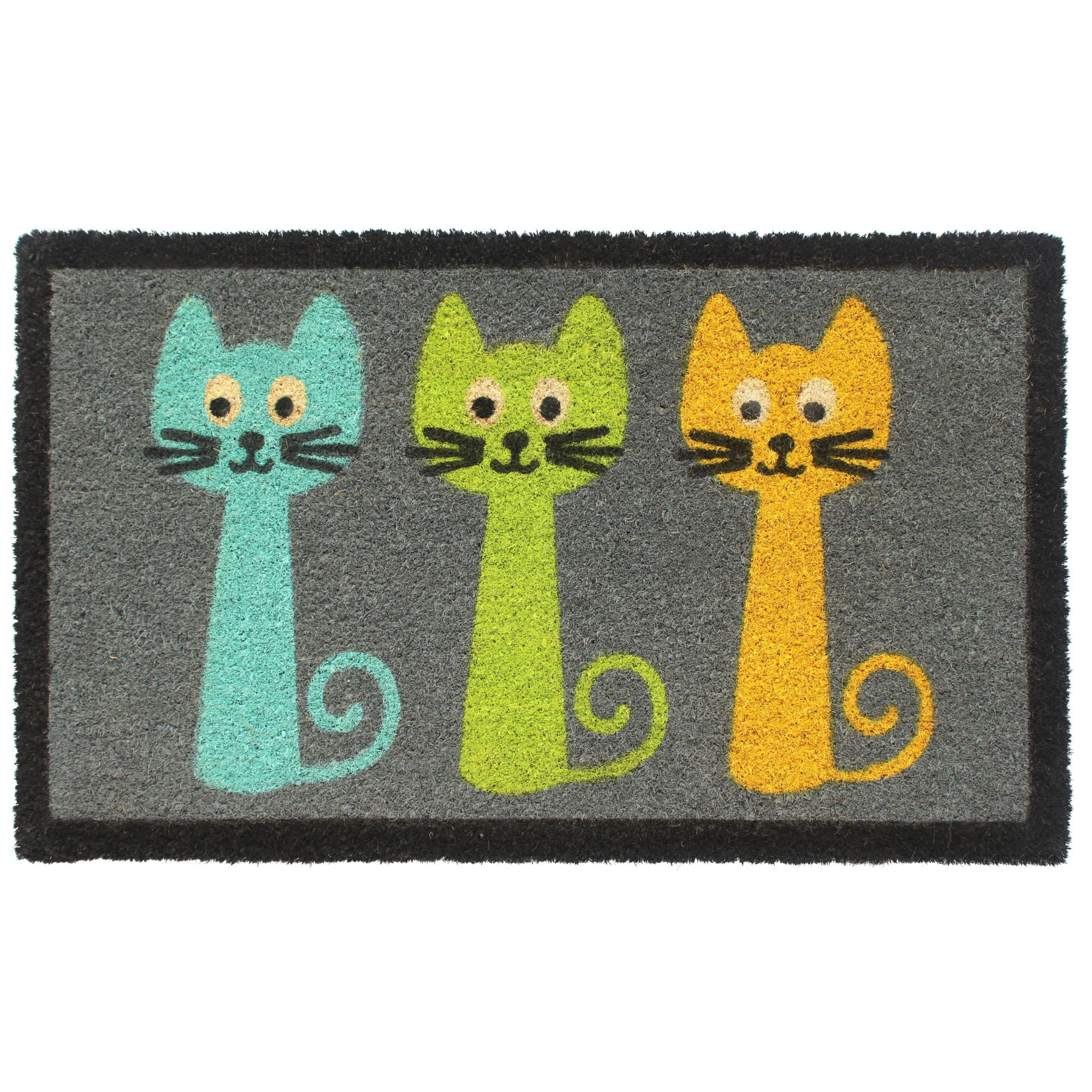 RugSmith Machine Tufted Three Cats Indoor and Outdoor Coir Doormat, 18" x 30"