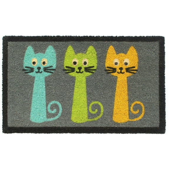 RugSmith Machine Tufted Three Cats Indoor and Outdoor Coir Doormat, 18" x 30"