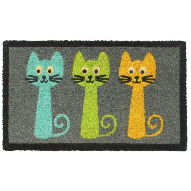 RugSmith Machine Tufted Three Cats Indoor and Outdoor Coir Doormat, 18" x 30"