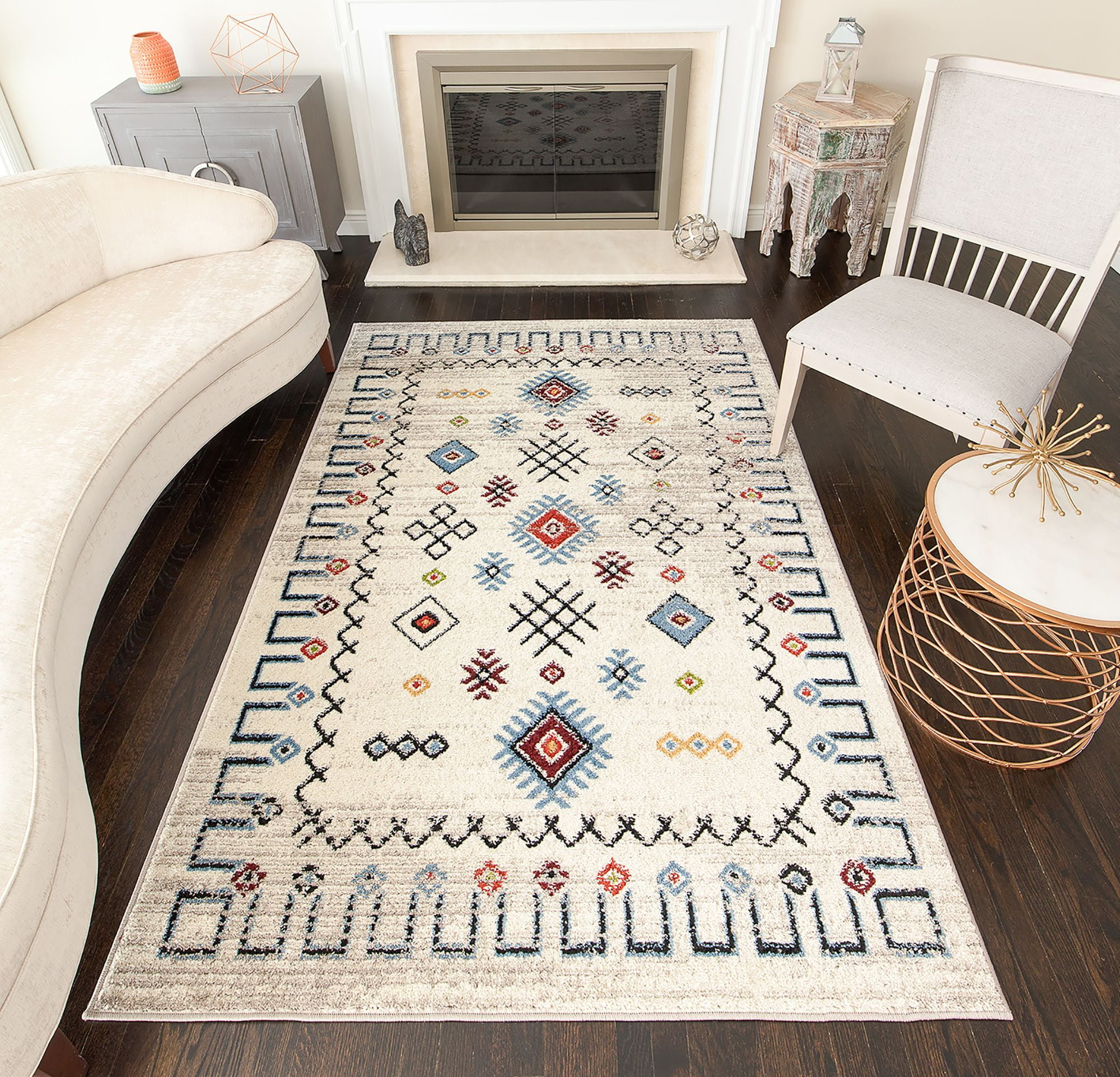 Rugs America Bradford KH60A Gabbeh Cream Tribal Moroccan cream Area Rug, 5'x7'