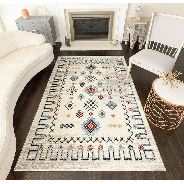 Rugs America Bradford KH60A Gabbeh Cream Tribal Moroccan cream Area Rug, 5'x7'