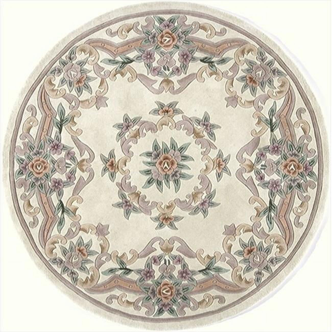 Rugs America New Aubusson Collection Ivory 510-201 Traditional European Area Rug 6' Round