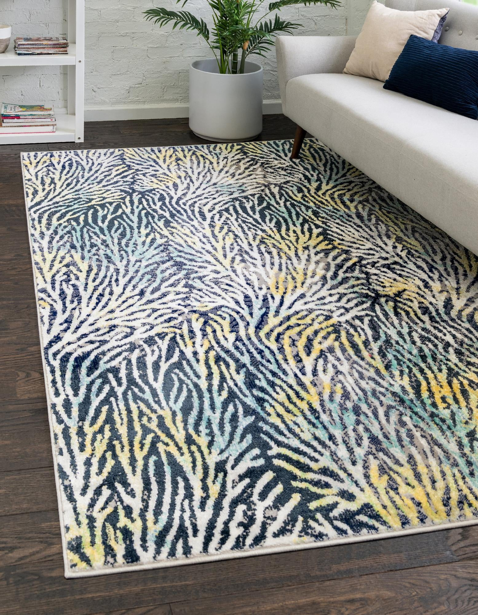 Rugs.com Ariel Collection Rug – 5' x 8' Blue Medium Rug Perfect For Bedrooms, Dining Rooms, Living Rooms