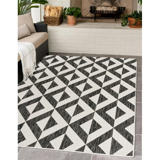 Rugs.com Jill Zarin Outdoor Collection Rug – 3' 3 x 5' 3 Charcoal Gray Flatweave Rug Perfect For Entryways, Kitchens, Breakfast Nooks, Accent Pieces