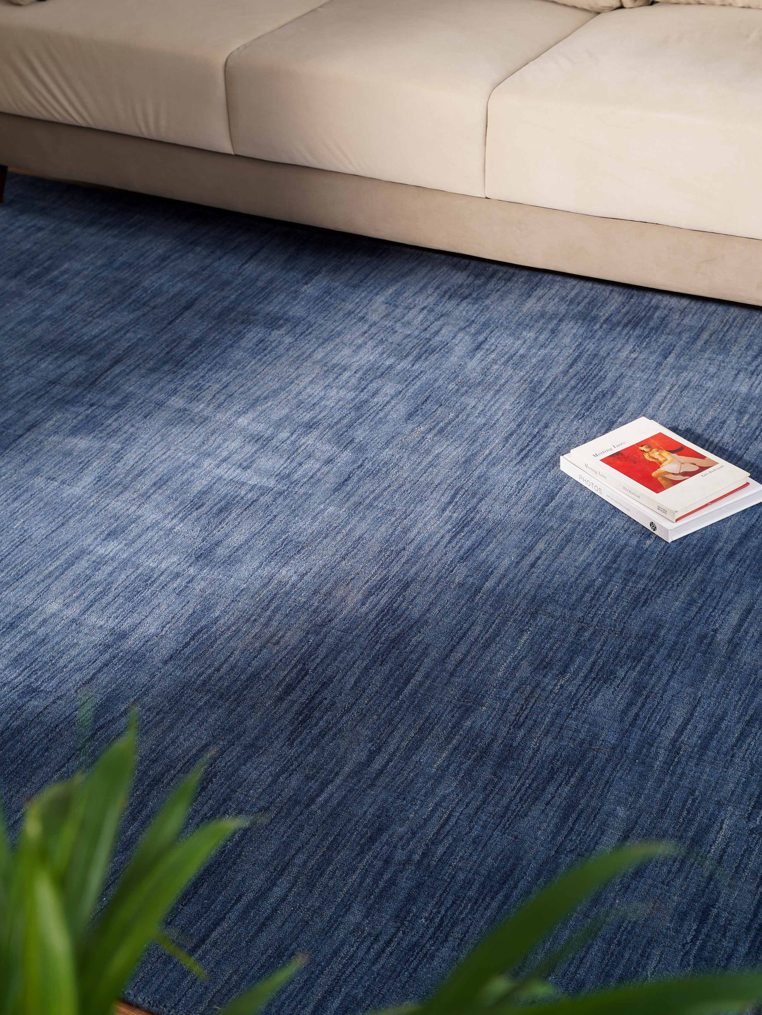Rugsotic Carpets Hand Knotted Loom Wool Eco-Friendly Area Rugs-Blue,Solid,Rectangle-6'X9'