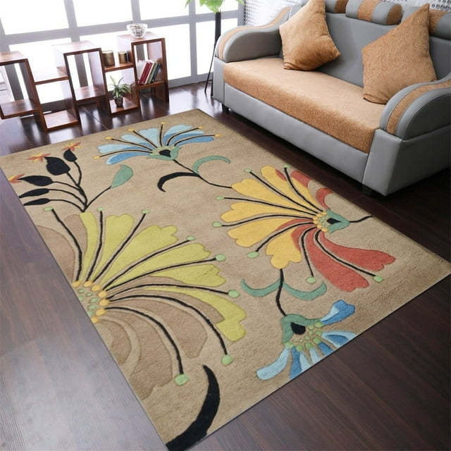 Rugsotic Carpets Hand Tufted Wool Eco-Friendly Area Rugs - 5'x8', Rectangle, Camel, Modern Contemporary Design, High Pile Handmade Anti Skid Rugs for Living Room, Bed Room (K00219)