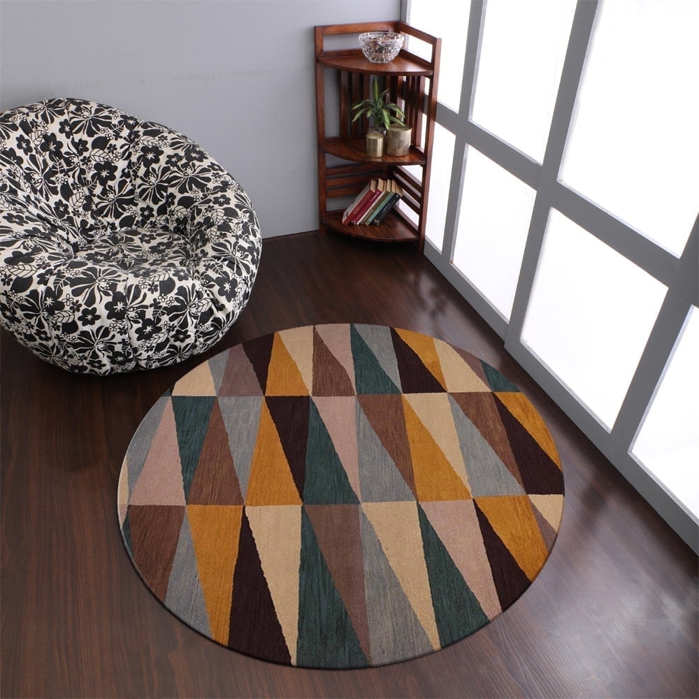 Rugsotic Carpets Hand Tufted Wool Eco-Friendly Area Rugs - 6'x6', Round, Multicolor, Modern Contemporary Design, High Pile Handmade Anti Skid Rugs for Living Room, Bed Room (K00547)