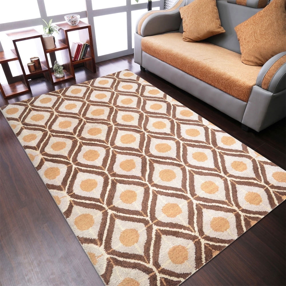 Rugsotic Carpets Hand Tufted Wool Eco-Friendly Area Rugs - 9'x12', Rectangle, Beige Brown, Modern Contemporary Design, High Pile Handmade Anti Skid Rugs for Living Room, Bed Room (K00724)