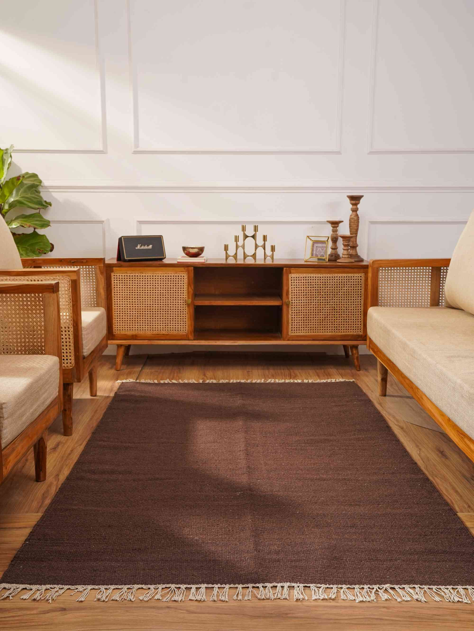 Rugsotic Carpets Handmade Rugs Hand Woven Kilim Rectangle 4'x6' Dark Brown Wool for Indoor Use