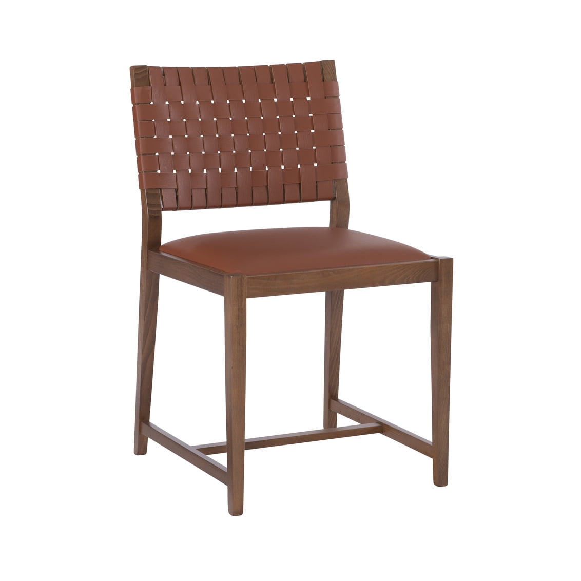 Ruskin Brown Leather Beechwood Dining Chair Ergonomic Midcentury Design 300lbs