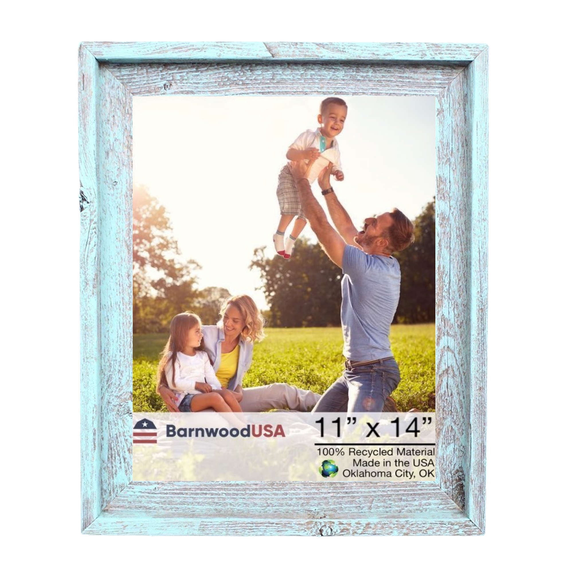 Rustic Farmhouse 11 in. x 14 in. Robins Egg Blue Reclaimed Wood Picture Frame (1.5 in. Molding)