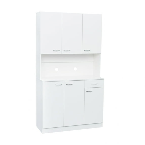 Rustic Farmhouse Tall Wardrobe, Armoire with Shelves, Open Compartment and Drawer, Freestanding Storage Closet Wardrobe Cabinet White