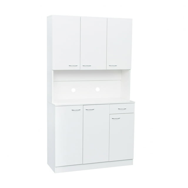 Rustic Farmhouse Tall Wardrobe, Armoire with Shelves, Open Compartment and Drawer, Freestanding Storage Closet Wardrobe Cabinet White