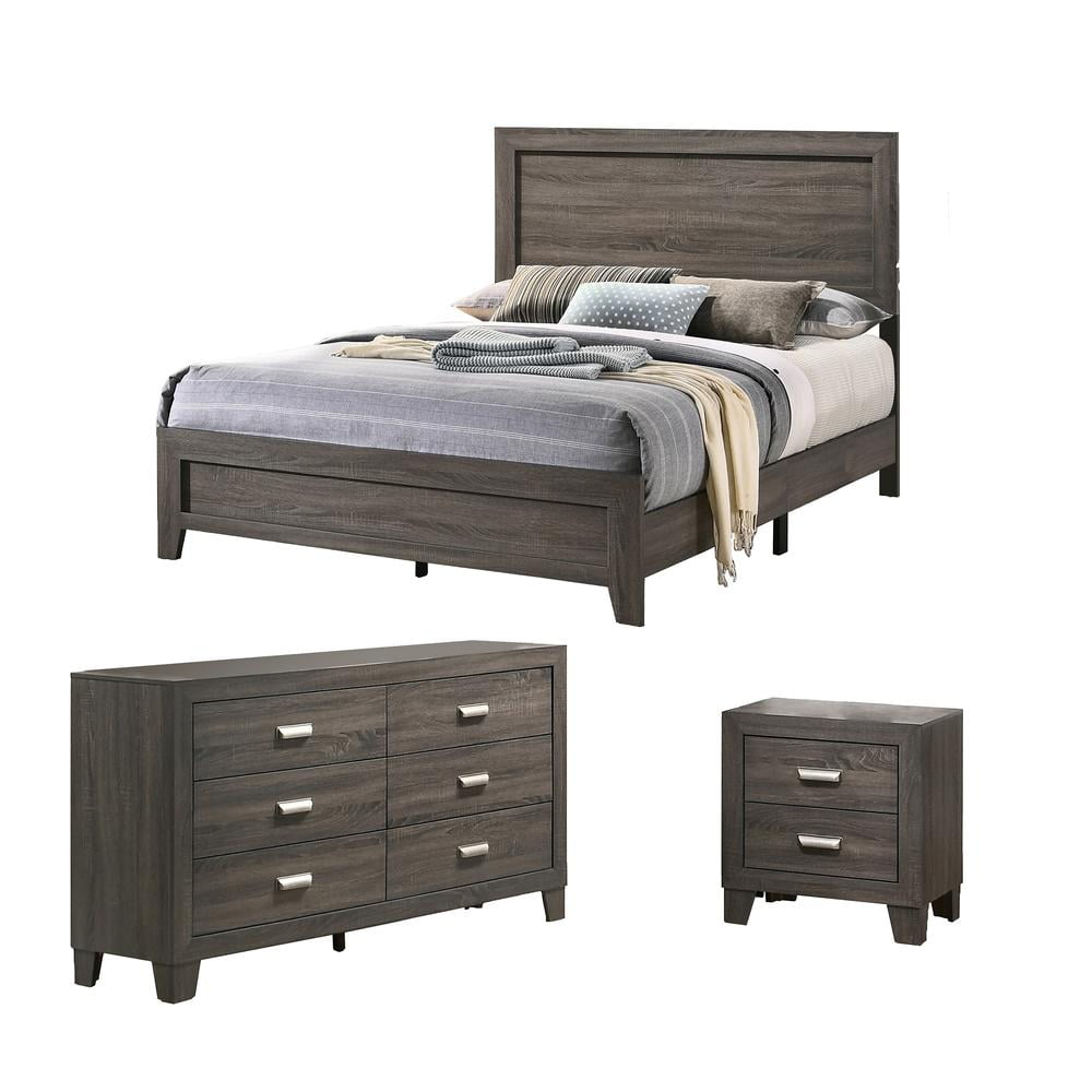 Rustic Wood Gray 3pc Bedroom Set in Twin Size with Dresser and Nightstand