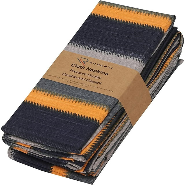 Ruvanti Cloth Napkins Set of 6 Cotton 100%, 18x18 inches Napkins Cloth Washable, Soft, Absorbent. Cotton Napkins for Parties, Christmas, Thanksgiving, Weddings, Dinner Napkins Cloth - Stripes