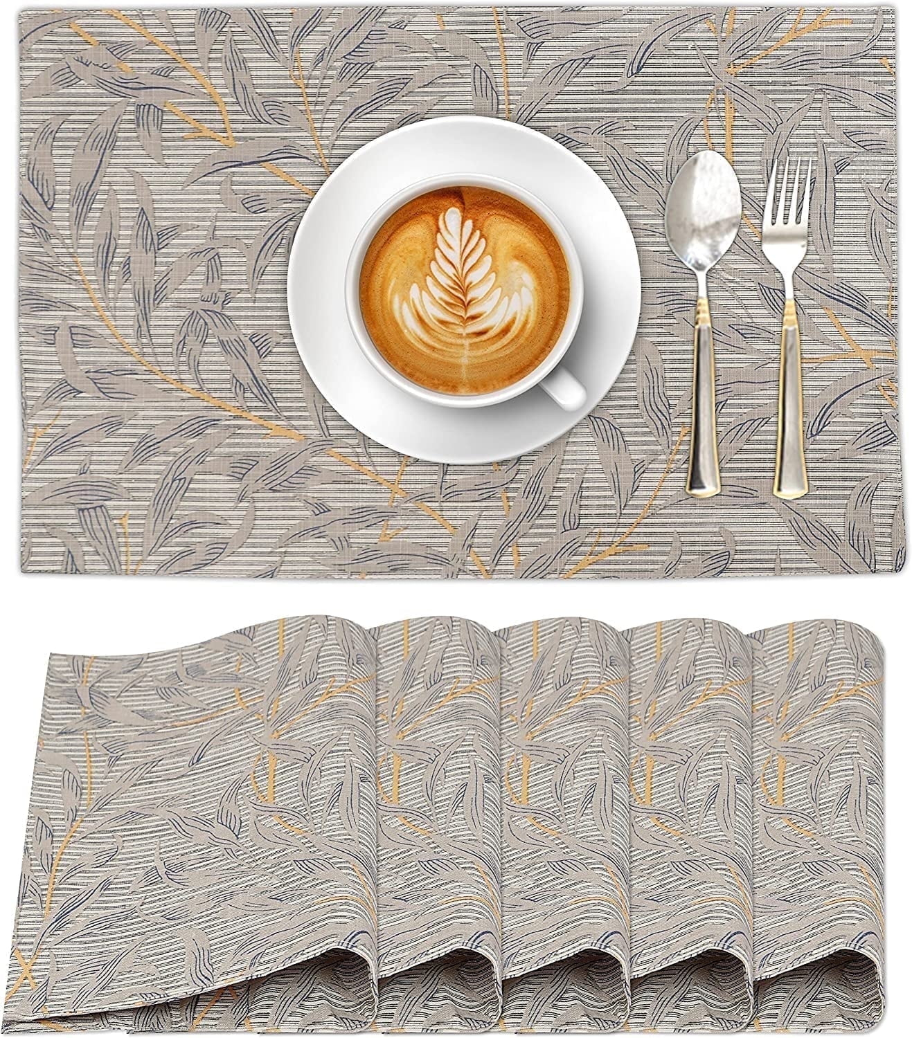 Ruvanti Placemats 100% Cotton 13x19 inch, Dining Table Placemats Set of 6, Modern Place Mats for Dining Table Décor, Kitchen & Table Linens, Coffee Mat for Christmas Dinners – Leafy
