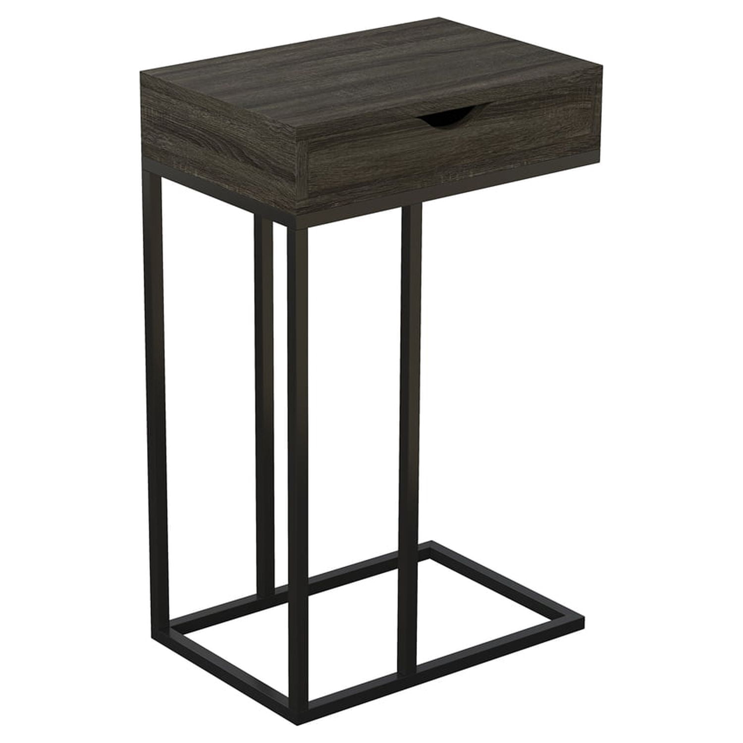Safdie & Co. 15.75"L C-Shape Wood 1-Drawer Metal Legs Accent Table Dark Grey