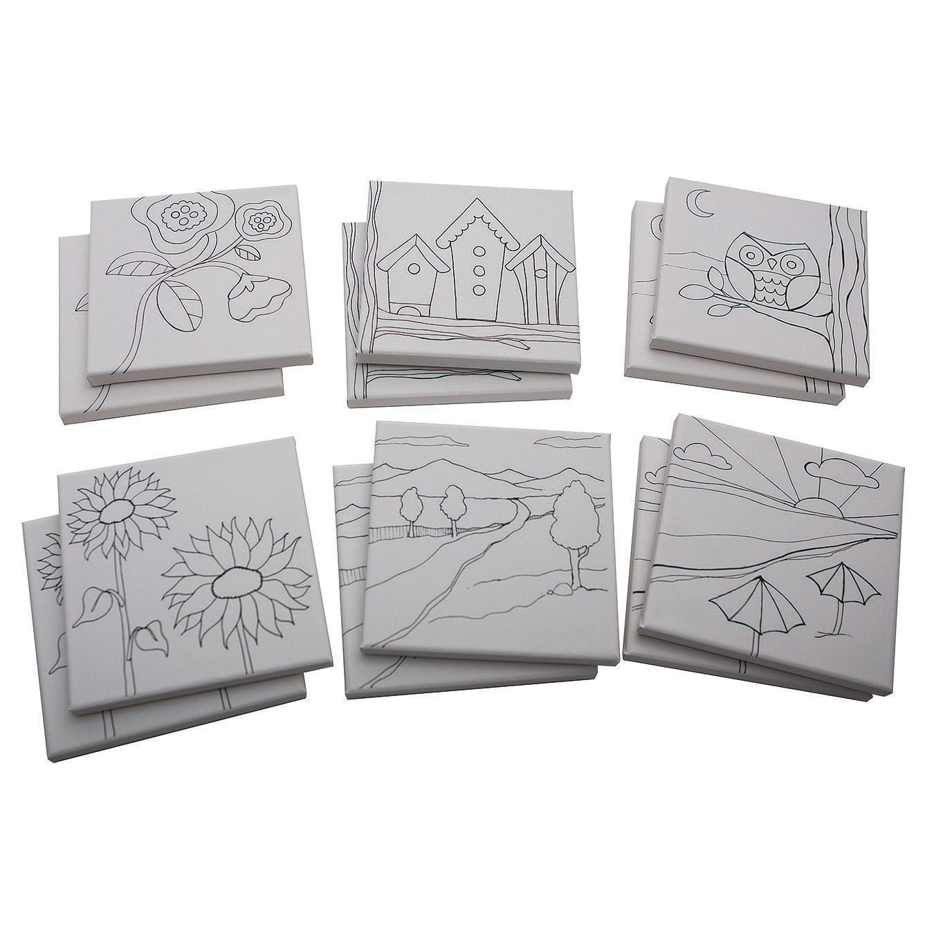 S & S Worldwide Paint-Your-Own Designer Canvas Set II, 2 each of 6 Pre-Printed Designs, Great For Kids & Adults, DIY Ready To Paint, 6-1/2" x 6-1/2" Stretched Canvas. Pack of 12.