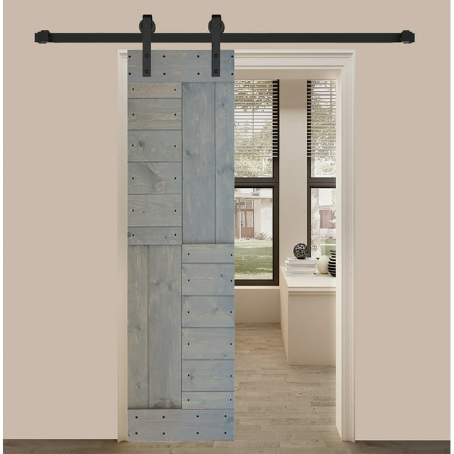S SERIES 24in. X 84in.French Gray Finished DIY Knotty Pine Wood Sliding Barn Door Slab
