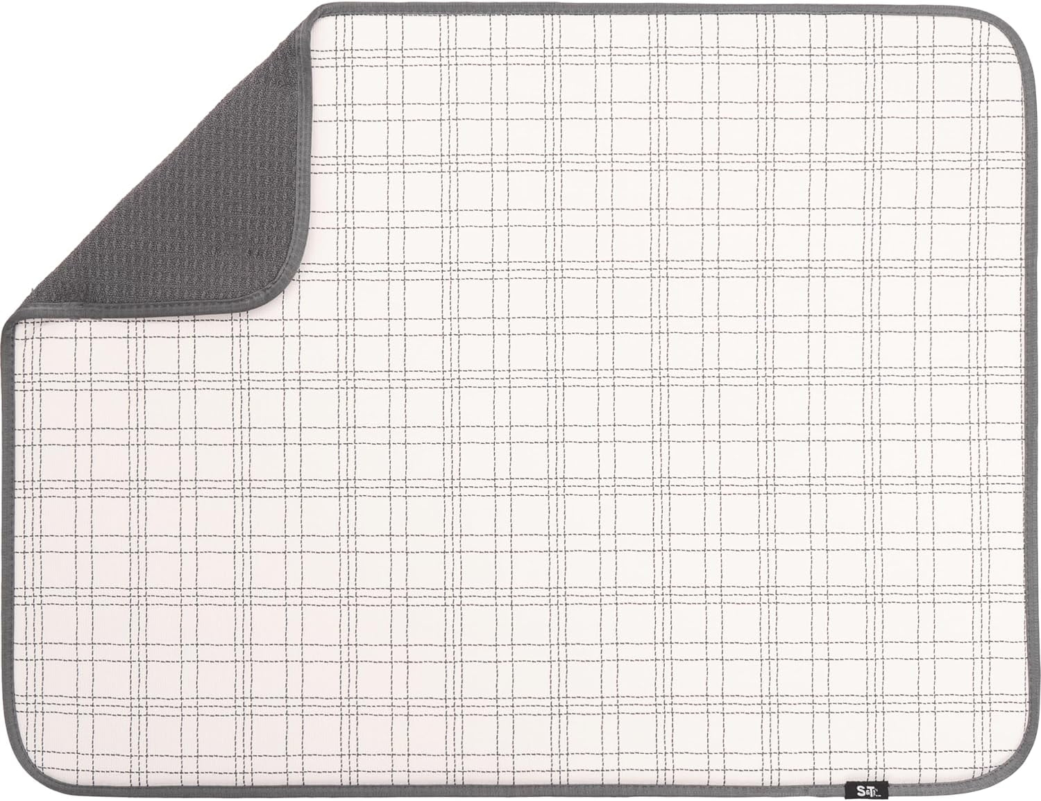 S&T INC. Dish Drying Mat for Kitchen, Absorbent, Reversible XL Microfiber Dish Mat, 18 Inch x 24 Inch, Stitched Plaid