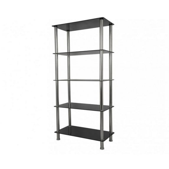 S25-A Tall Five Tier Shelving Unit with Black Glass and Chrome