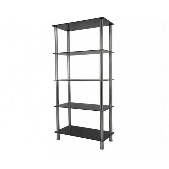 S25-A Tall Five Tier Shelving Unit with Black Glass and Chrome