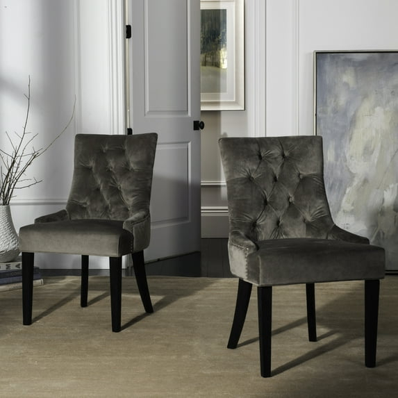 SAFAVIEH Abby 19''H Tufted Side Chair, Grey/Silver Nail Head, Set of 2