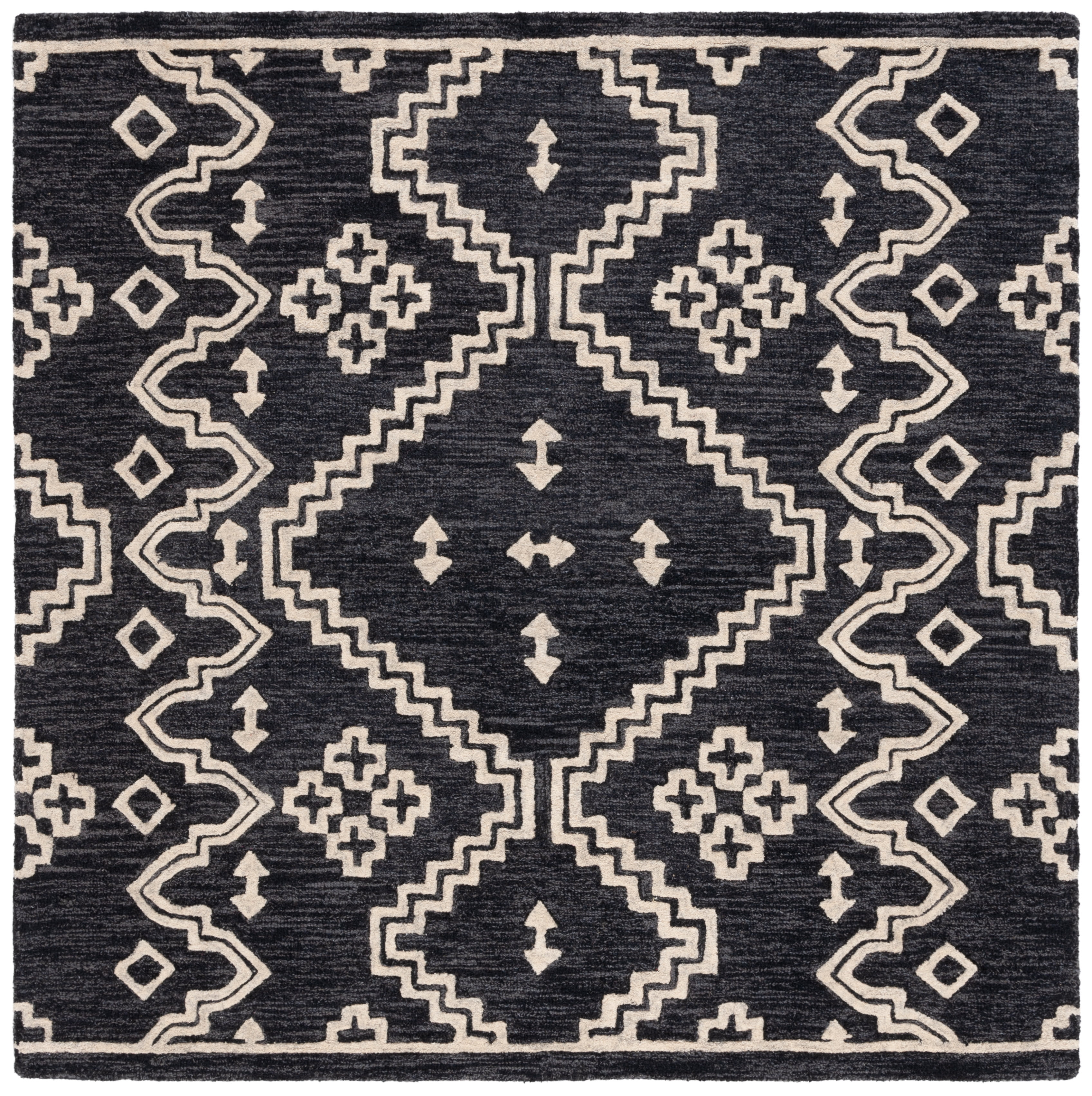 SAFAVIEH Abstract Adolf Geometric Area Rug, Black/Ivory, 6' x 6' Square