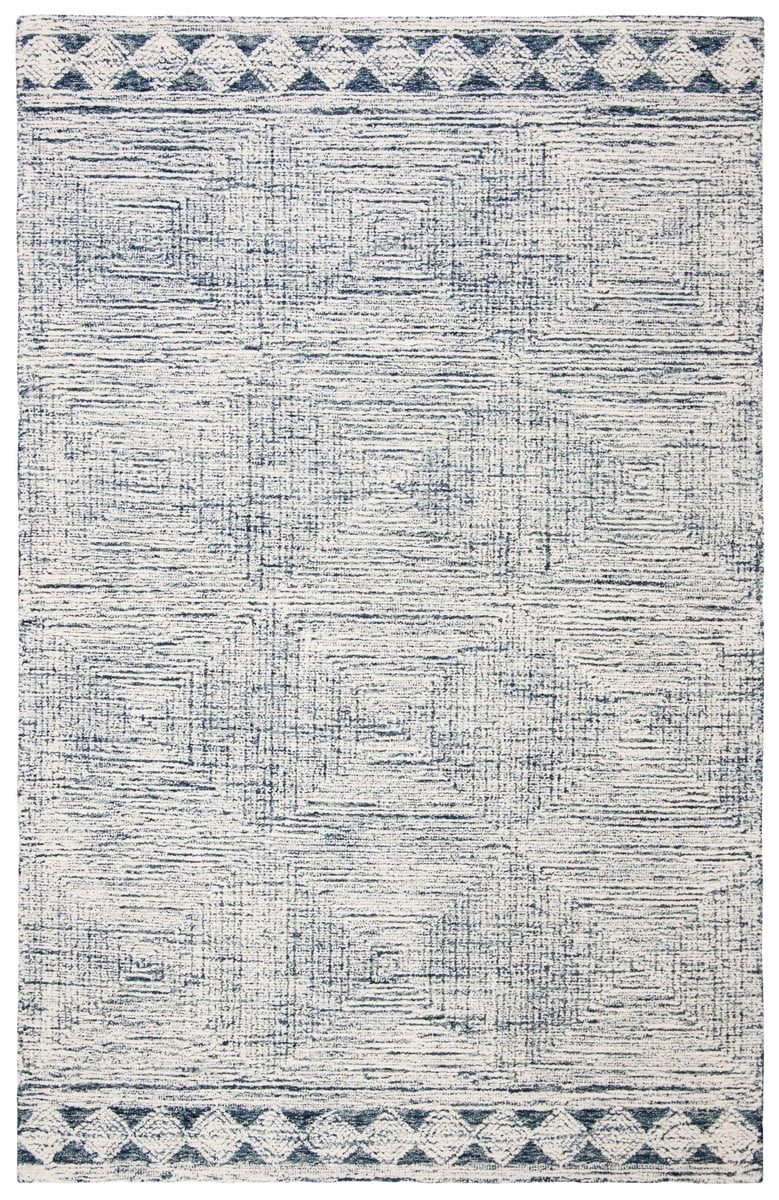 SAFAVIEH Abstract Augustine Geometric Wool Area Rug, Ivory/Navy, 10' x 14'