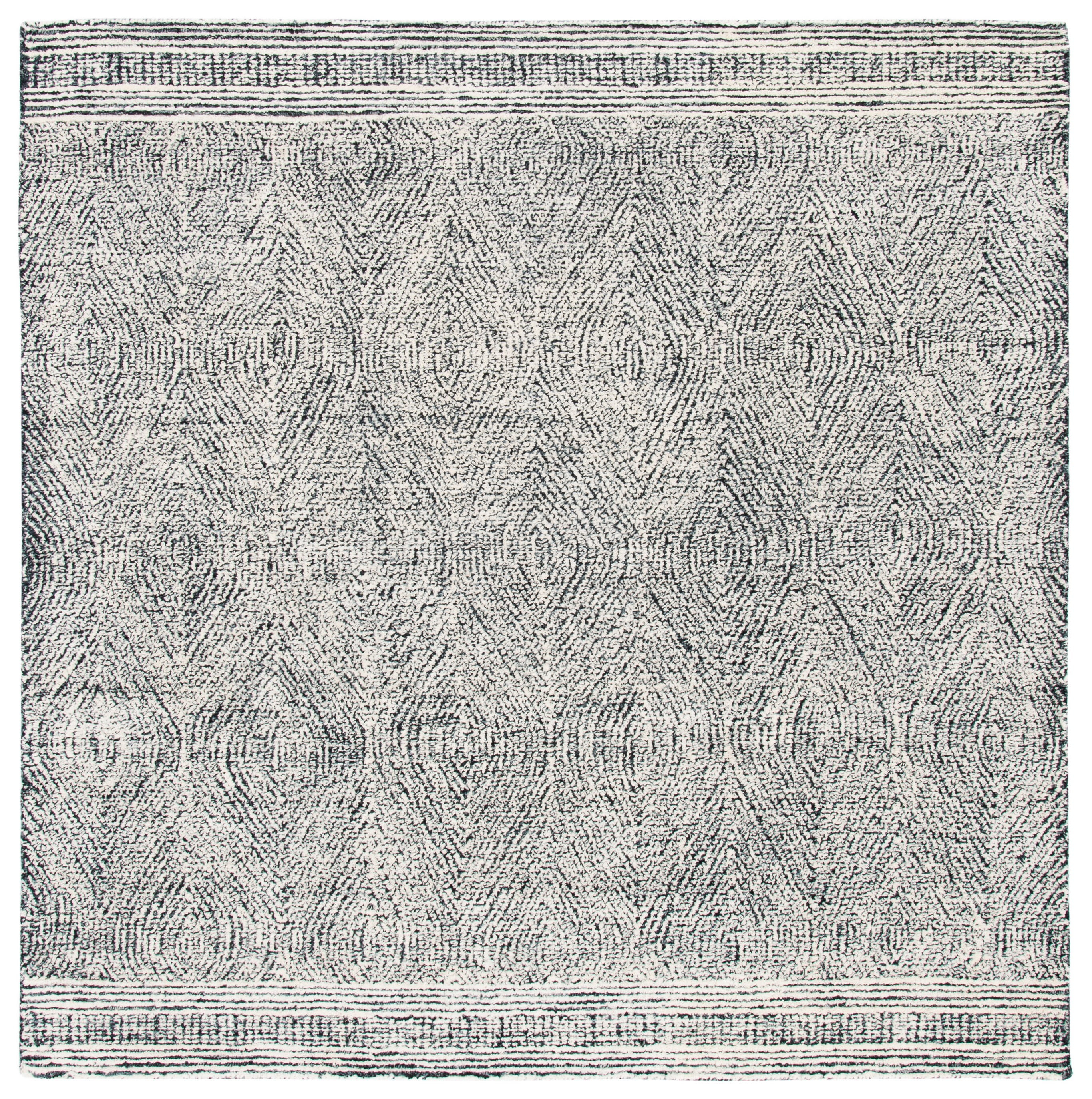 SAFAVIEH Abstract Caelestinus Ogee Wool Area Rug, Ivory/Charcoal, 10' x 10' Square
