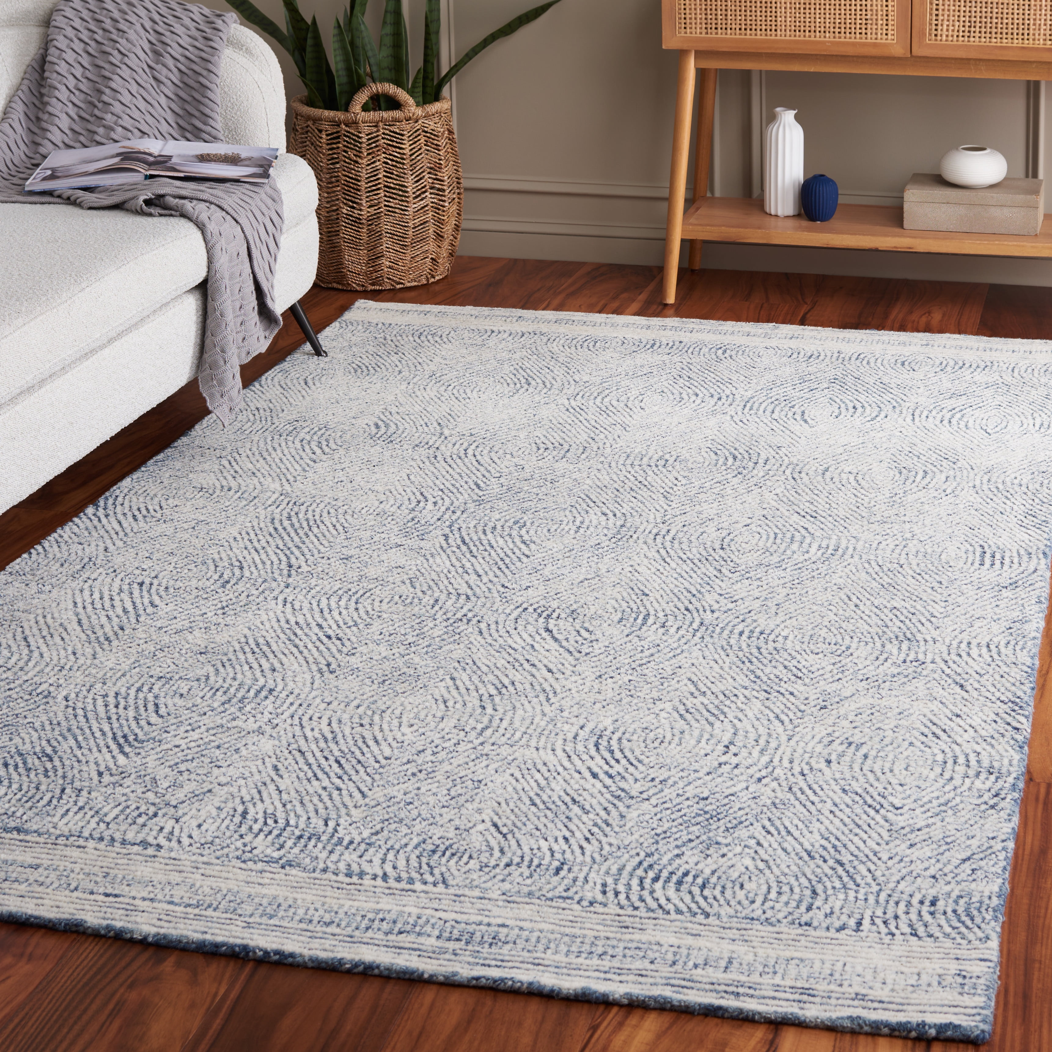 SAFAVIEH Abstract Caelestinus Ogee Wool Area Rug, Ivory/Navy, 6' x 9'