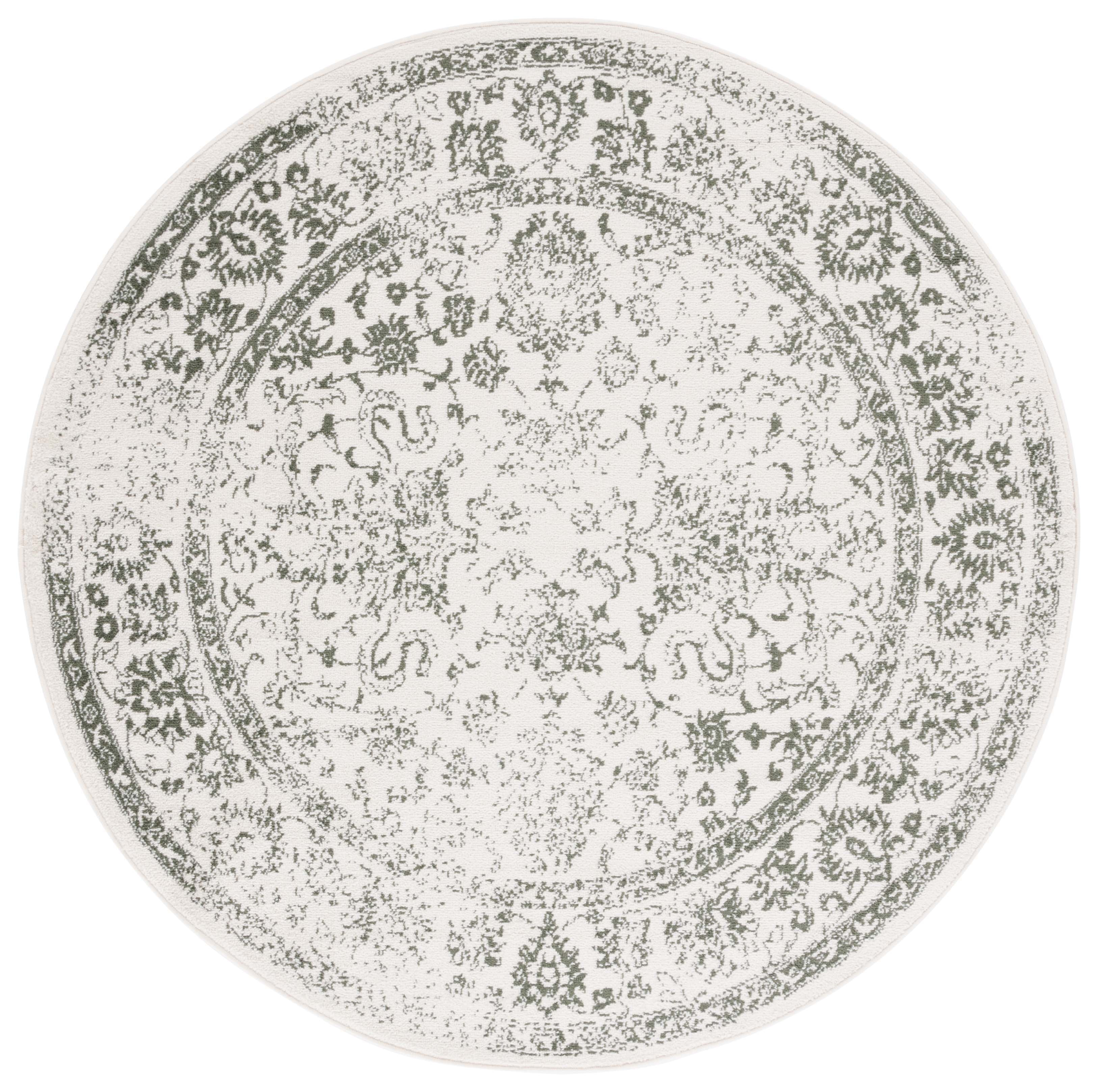 SAFAVIEH Adirondack Wyatt Distressed Area Rug, Ivory/Dark Green, 6' x 6' Round