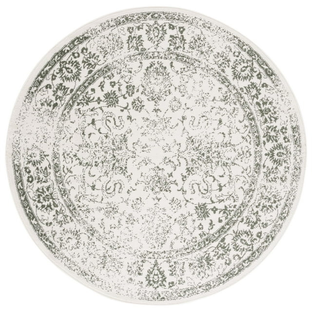 SAFAVIEH Adirondack Wyatt Distressed Area Rug, Ivory/Dark Green, 6' x 6' Round