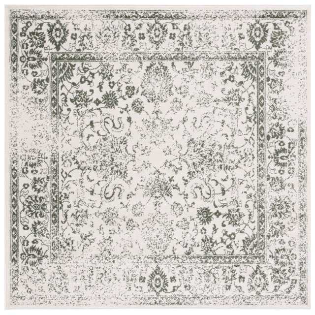 SAFAVIEH Adirondack Wyatt Distressed Area Rug, Ivory/Dark Green, 6' x 6' Square