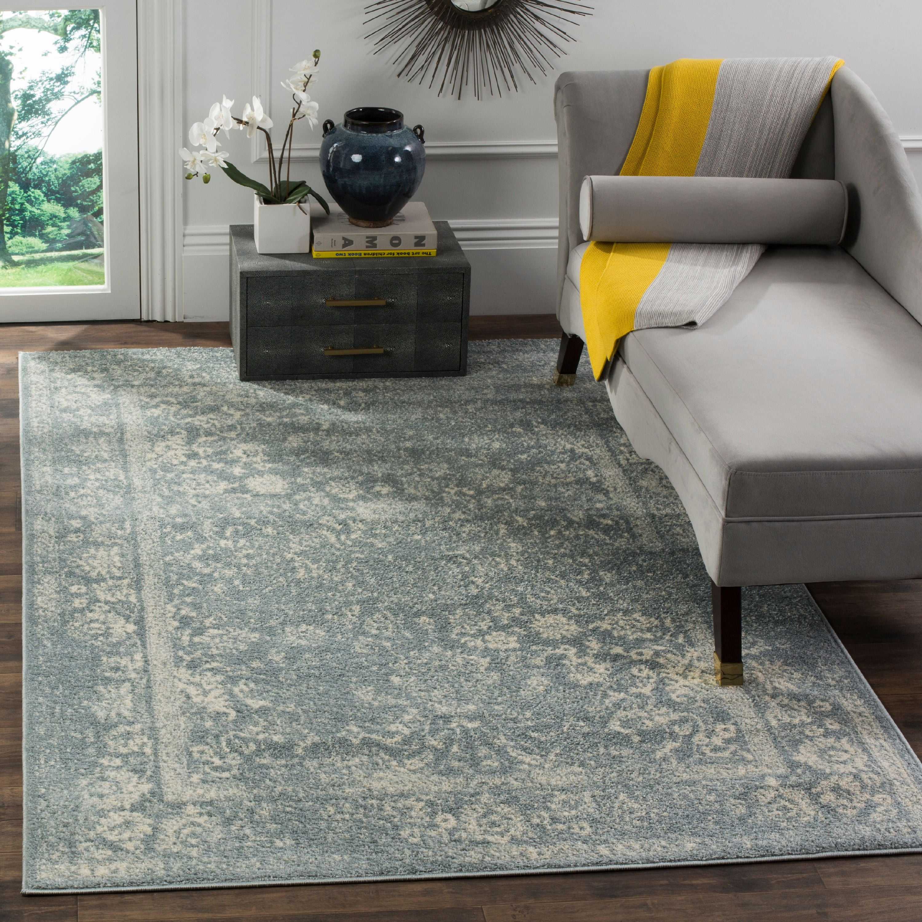 SAFAVIEH Adirondack Wyatt Distressed Area Rug, Slate/Ivory, 3' x 5'