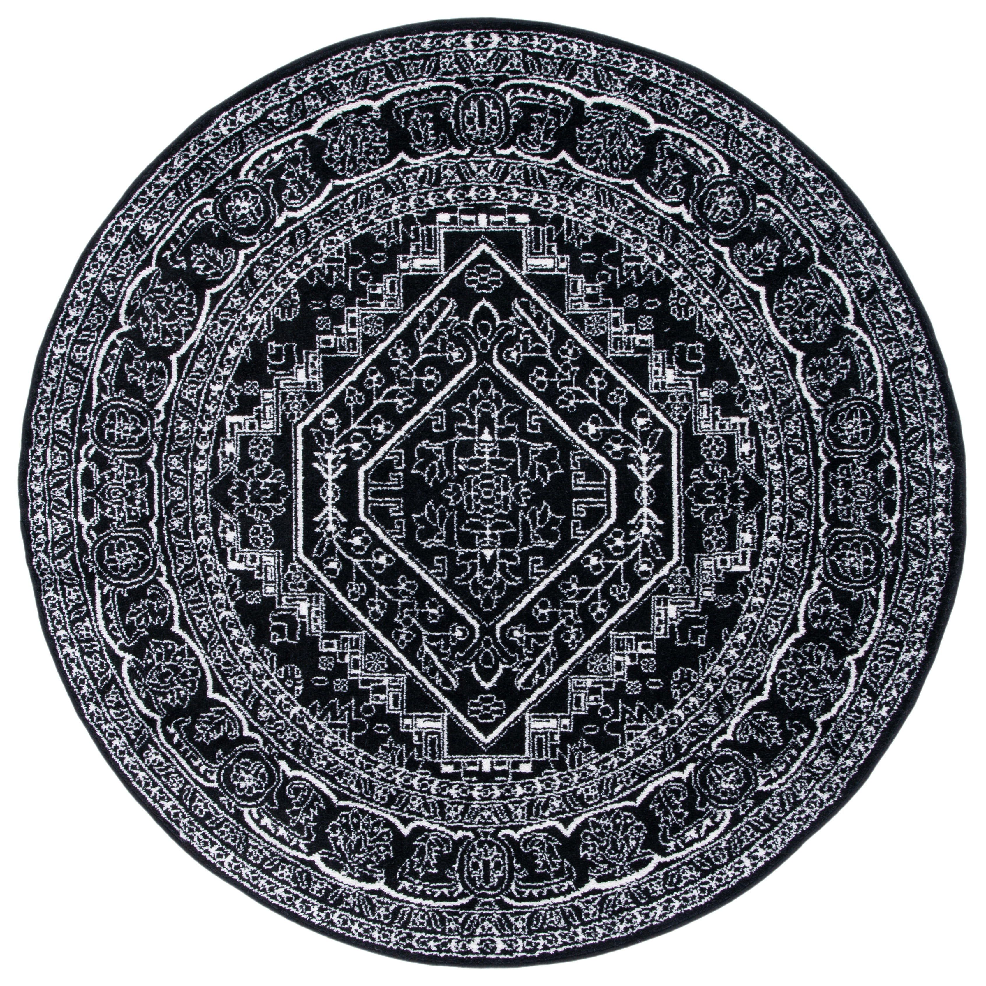 SAFAVIEH Adirondack Xavier Traditional Area Rug, Black/Ivory, 8' x 8' Round
