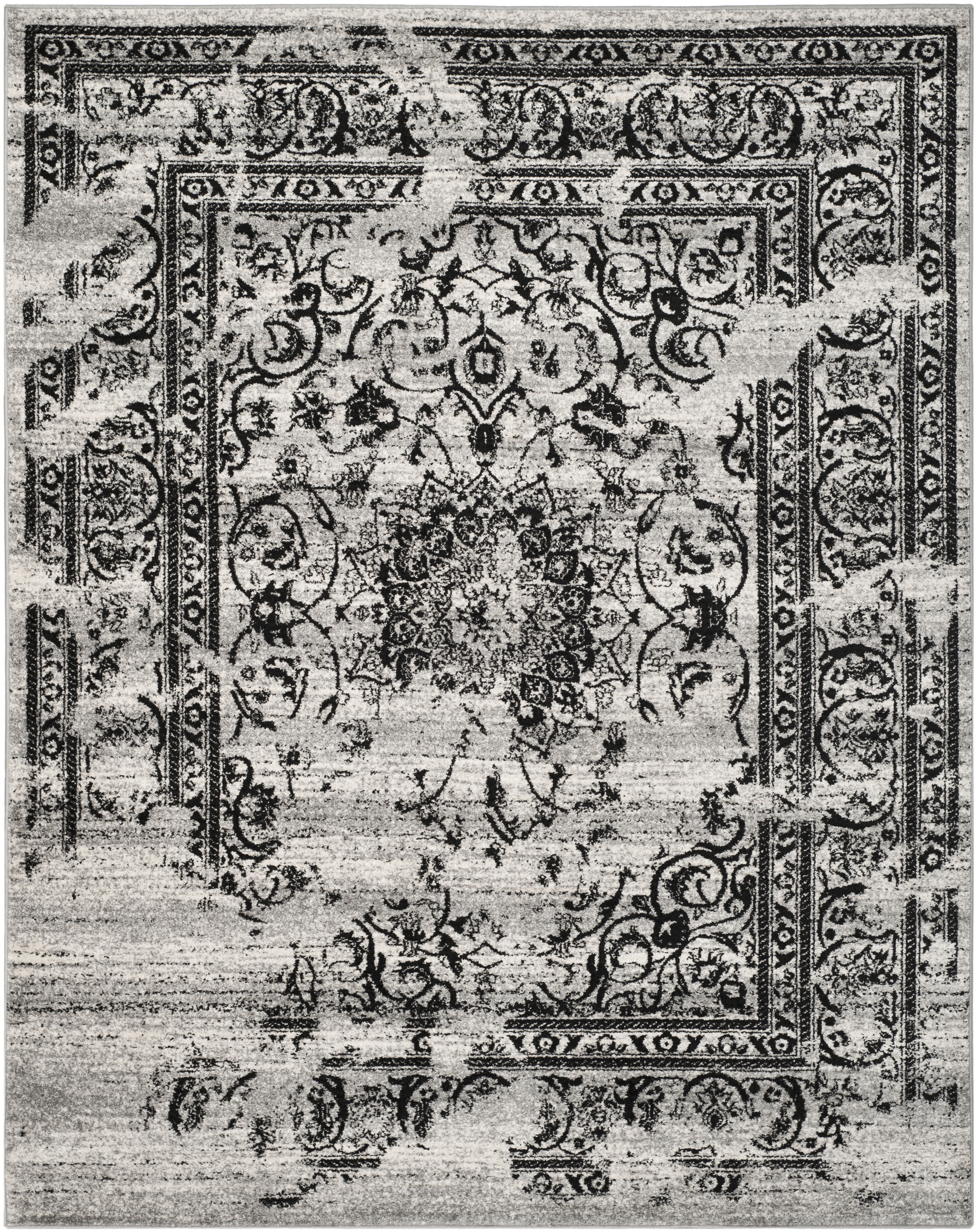 SAFAVIEH Adirondack Zoey Alfombra de Área Descolorida Tradicional, Plata / Negro, 12 'x 18'