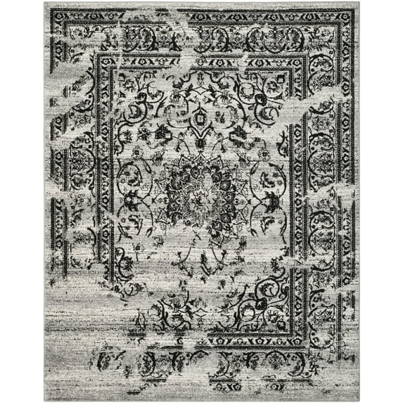 SAFAVIEH Adirondack Zoey Alfombra de Área Descolorida Tradicional, Plata / Negro, 12 'x 18'