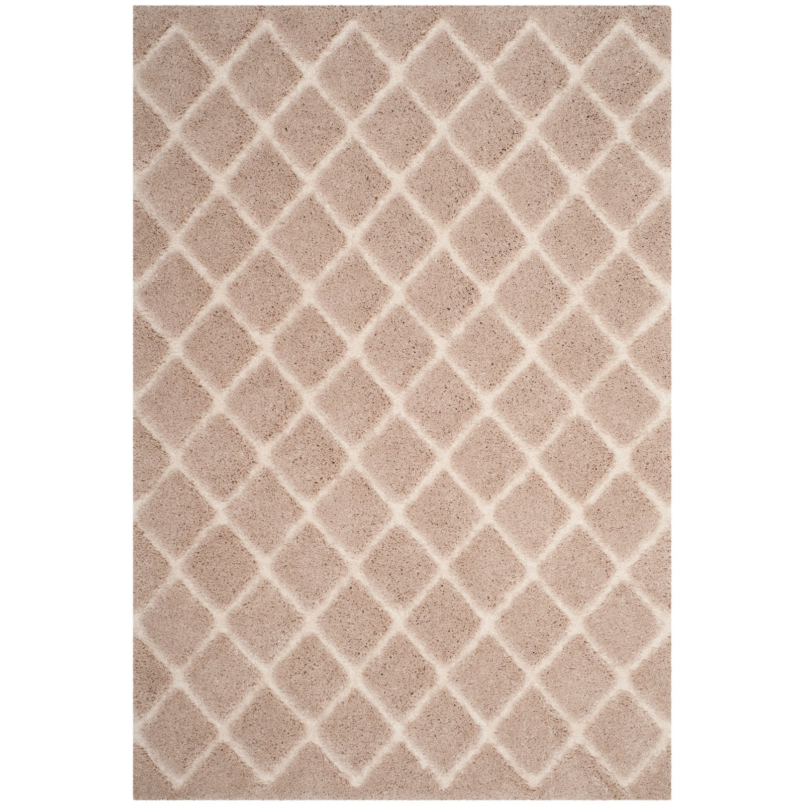 SAFAVIEH Adriana Anwar Geometric Diamonds Shag Area Rug, Beige/Cream, 4' x 6'