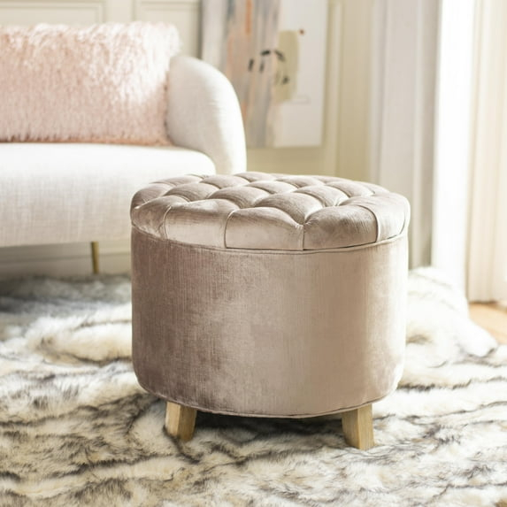 SAFAVIEH Amelia Tufted Storage Ottoman Rose Gold