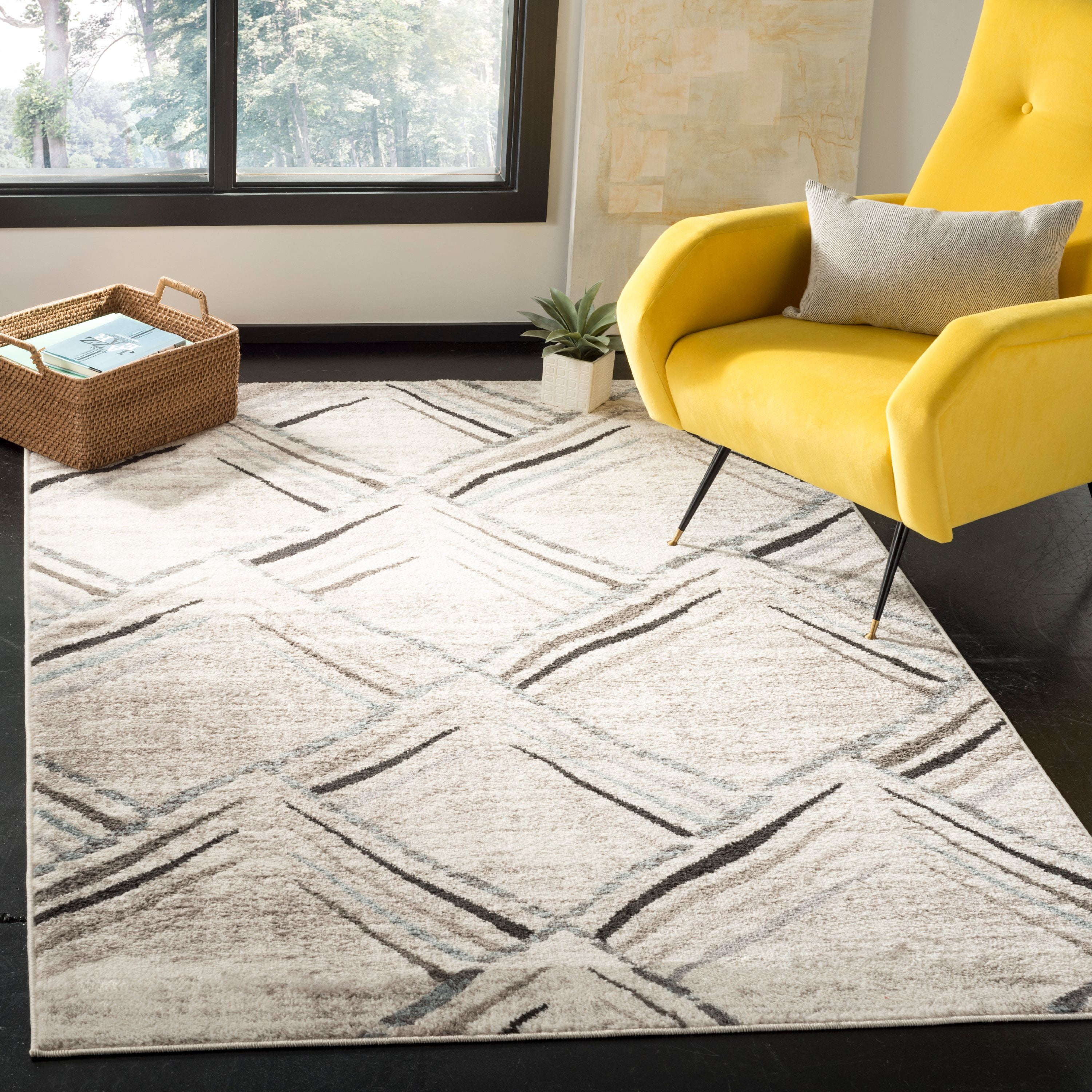 SAFAVIEH Amsterdam Ravenna Geometric Diamonds Area Rug, Cream/Charcoal, 9' x 12'