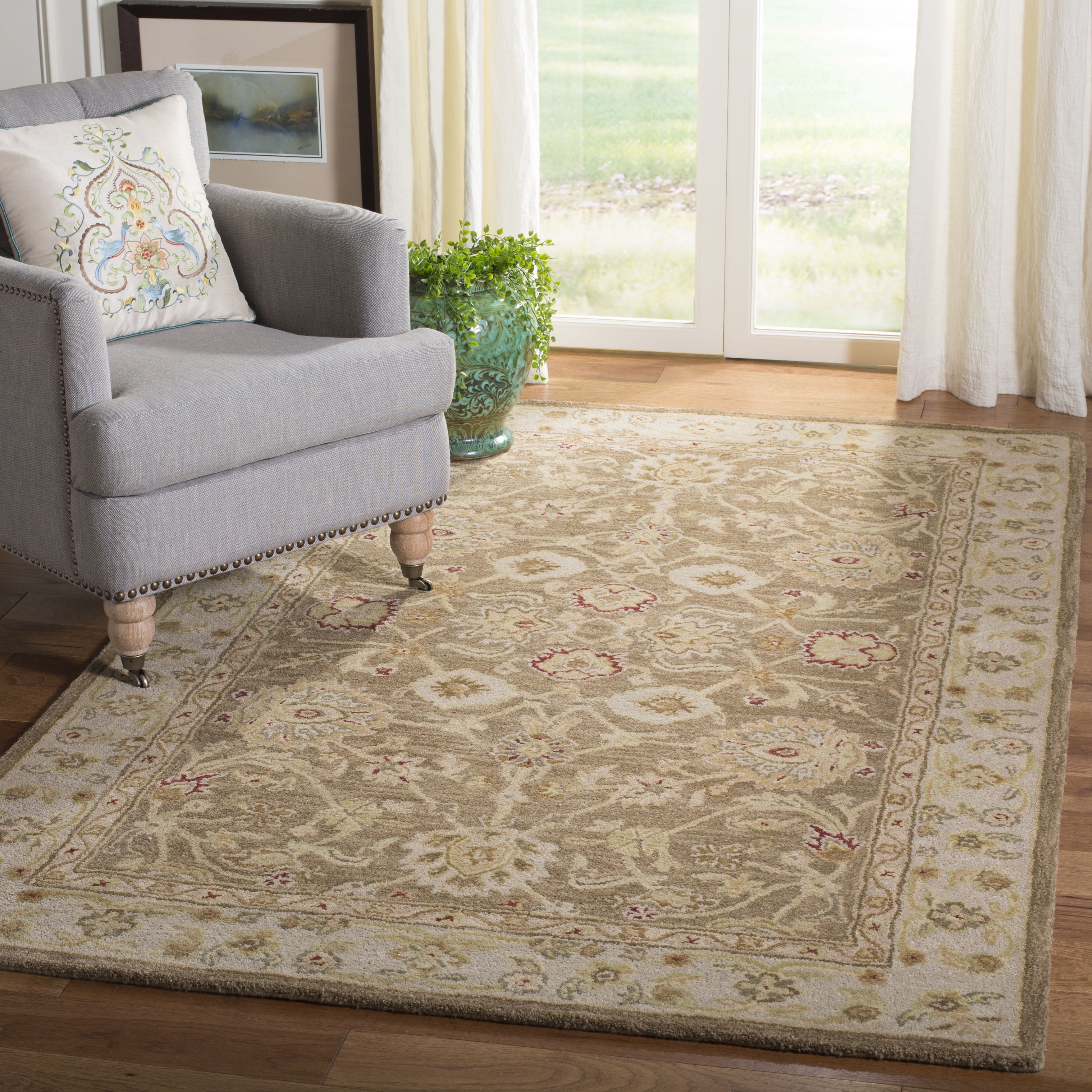 SAFAVIEH Anatolia Tracy Floral Wool Area Rug, Tan/Ivory, 11' x 15'