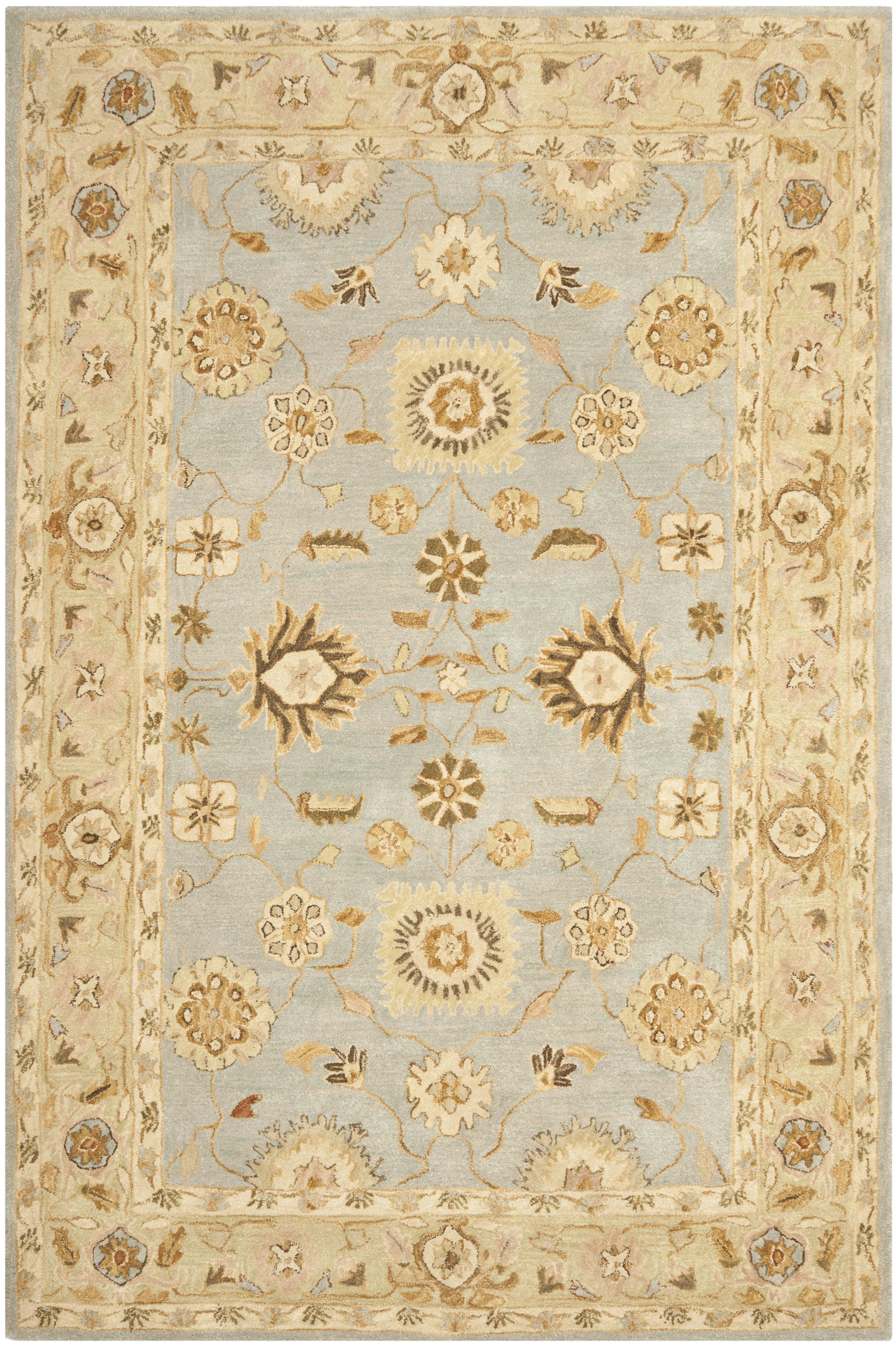 SAFAVIEH Anatolia Sherman Floral Wool Area Rug, Light Blue/Sage, 6' x 9'